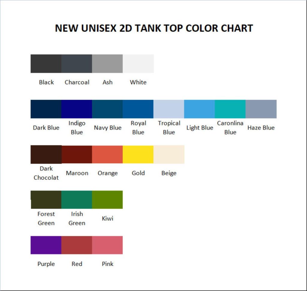 tank top color chart - Great Dane Gifts