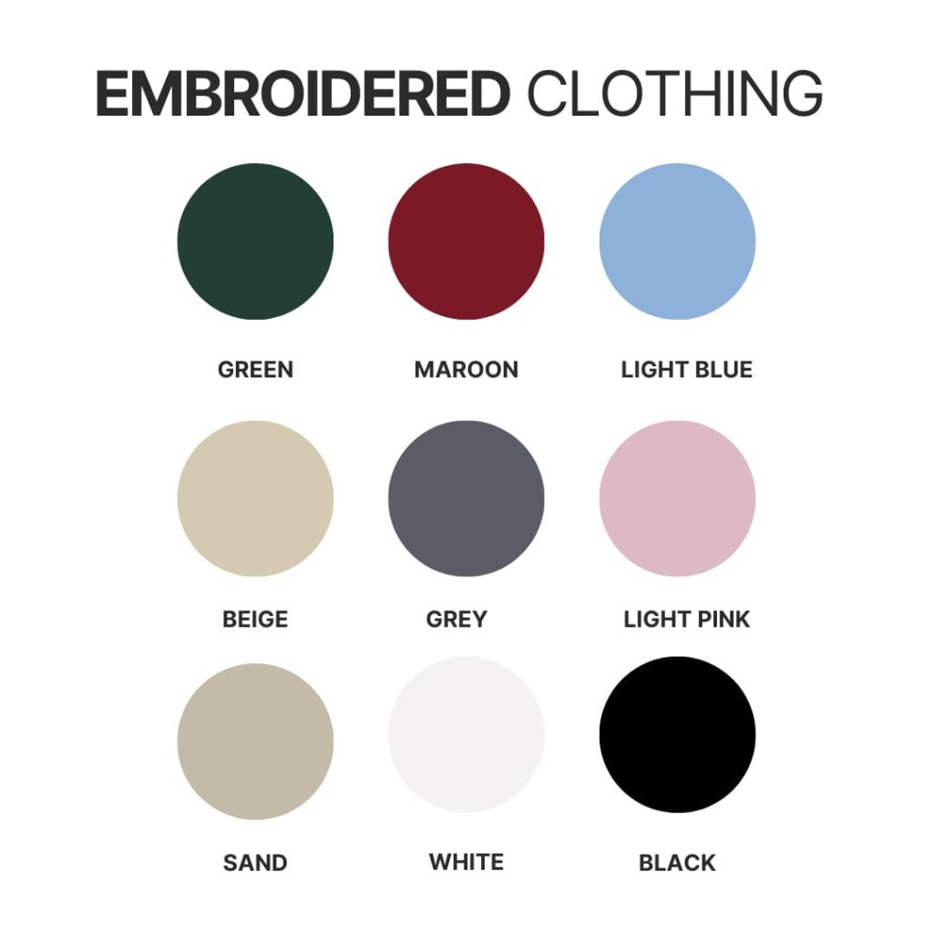 Embroidered clothing color chart - Great Dane Gifts